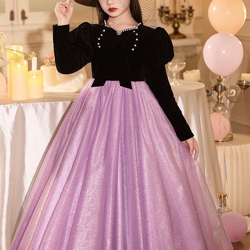 女童礼服秋冬轻奢新年装高端儿童洋气小主持人钢琴演奏演出服红色图片