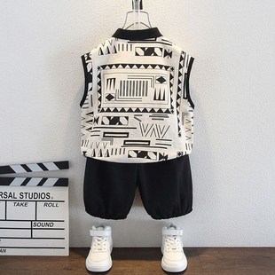 男童背心套装夏装衬衫无袖薄款酷帅儿童2023新款洋气宝宝衣服网红