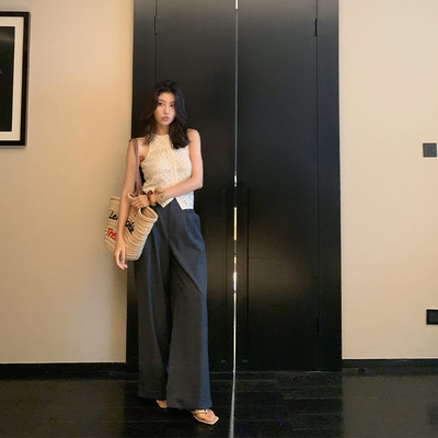 龍喜儿 法式钩花挂脖背心女波西米亚风镂空勾花无袖针织马甲J498