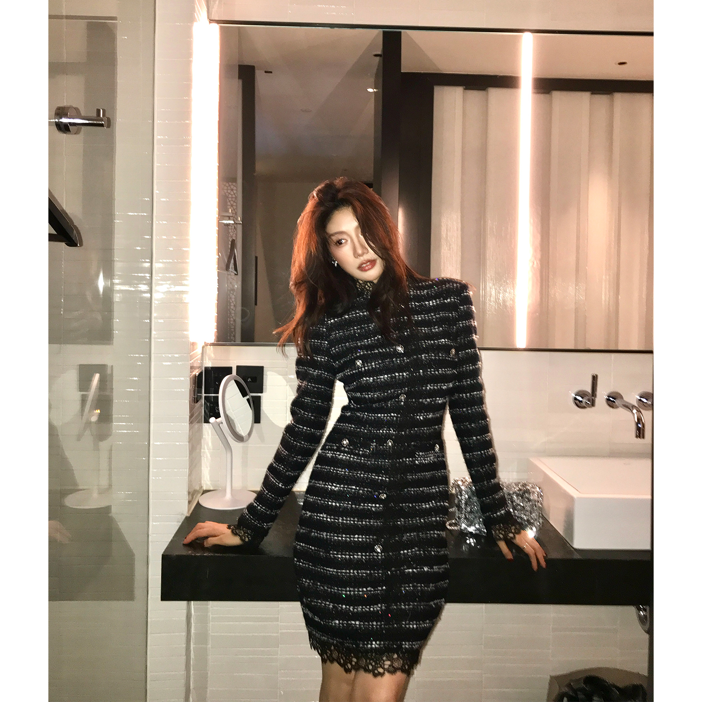 龍喜儿11.30 8:00AM开抢！闪光聚焦 绝美羊毛粗花编织连衣裙Q783