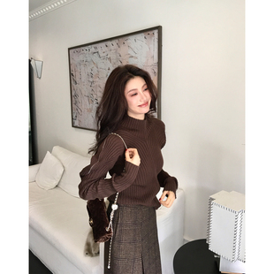 套头衫 Alone 高领钩花修身 简约纯色绵羊毛针织衫 D616 Savor龙喜儿