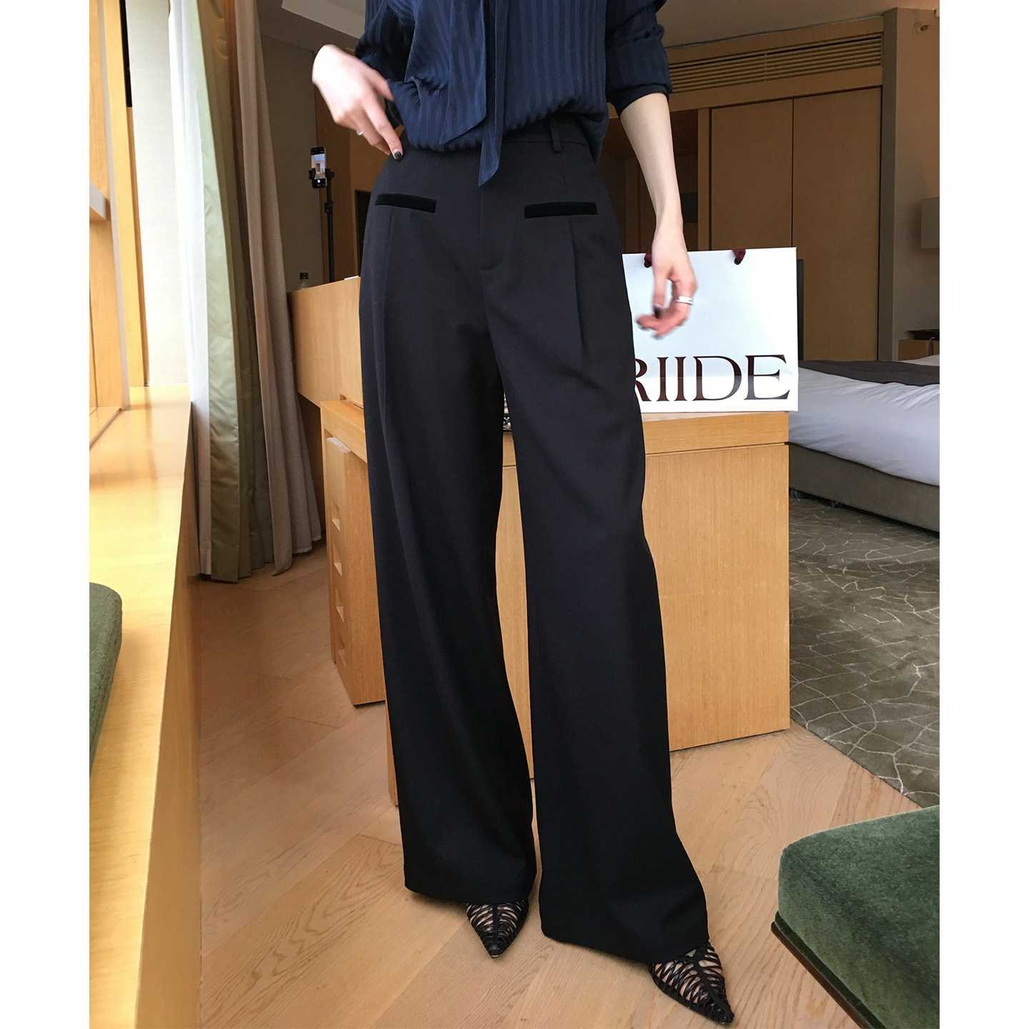 AloneSavor龙喜儿 简约高级纯色西装裤宽松百搭高腰直筒裤女K777