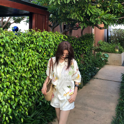 AloneSavor龙喜儿 莱赛尔亚麻印花衬衫女长袖时髦宽松上衣R631