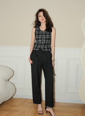 【ALONE SAVOR】龙喜儿 高腰黑色西装裤女休闲垂感直筒九分裤2089