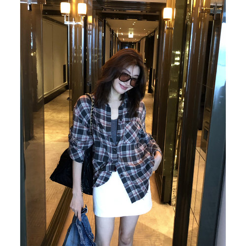 AloneSavor龍喜儿 随性英伦复古慵懒百搭格纹纯棉衬衫L780
