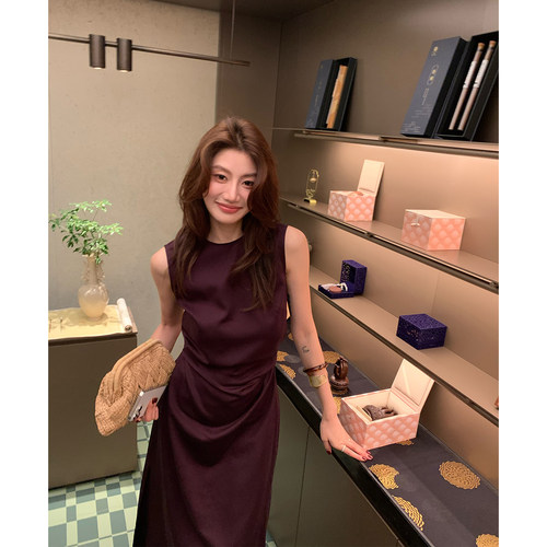 【ALONESAVOR】龍喜儿 1OO莱赛尔连衣裙极简抽褶圆领背心裙女A050