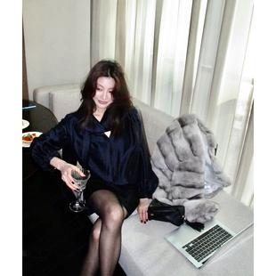 Alone Savor龙喜儿 高级感飘带仙气小衫宽松廓形灯笼袖衬衫女K300