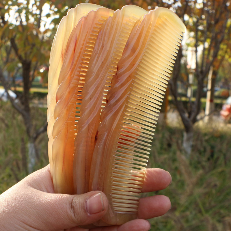 天然绵羊角梳子 密细齿直发护发梳 防静电按摩梳 特大号长17厘米