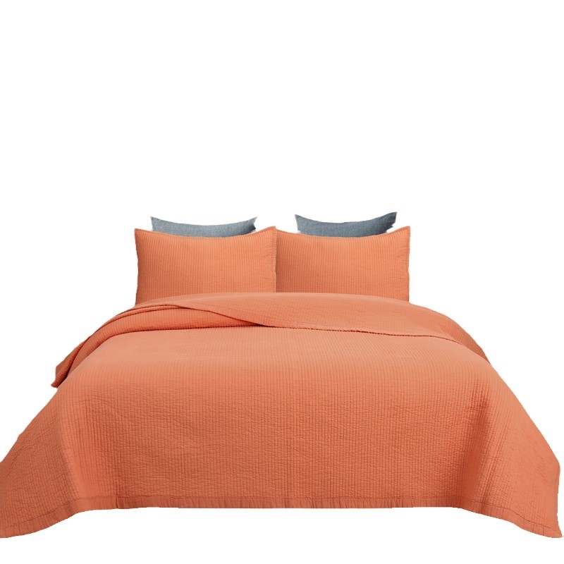 韩式简约田园绣花床盖三件套双面纯棉床单夹棉绗缝被防滑榻榻米垫