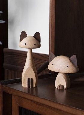 煦时丨木质猫咪摆件 可爱 实木 家居装饰 礼物