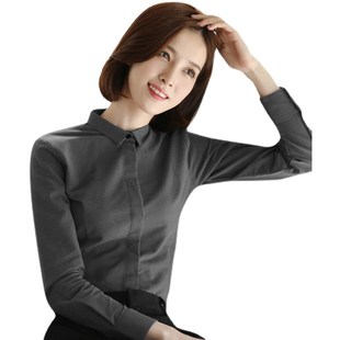磨毛灰色衬衫女长袖秋冬加厚内搭小个子法兰绒职业保暖打底衫衬衣