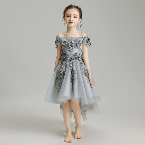 儿童晚礼服公主裙小花童拖尾女童婚纱蓬蓬纱女孩主持人钢琴演出服
