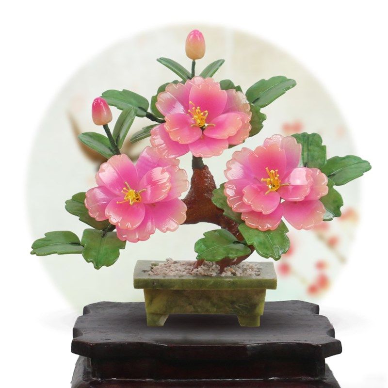 天然玉石牡丹花盆景摆件家居家饰客厅电视柜玄关新中式玉雕工艺品,家居饰品,装饰摆件,淘宝优惠券,粉丝福利购,淘宝优惠卷
