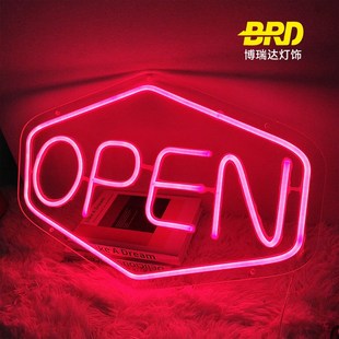 营业中open霓虹灯led正在营业装饰氛围灯发光字广告招牌USB悬挂