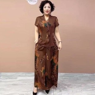 气质中年妈妈夏装套装2023新款50岁中老年女装短袖上衣洋气两件套