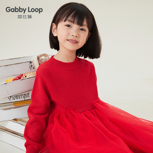 女童红色连衣裙春秋冬季新年装中大童儿童网纱毛衣裙生日公主裙潮