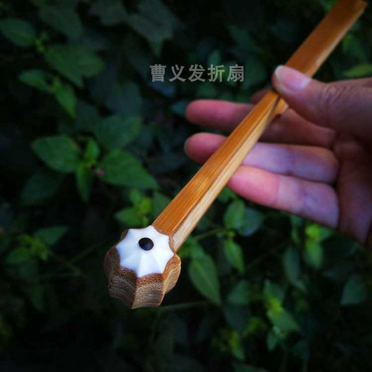 95寸18方老玉竹文玩折扇八角头苏工竹扇骨空白宣纸扇中国风新品