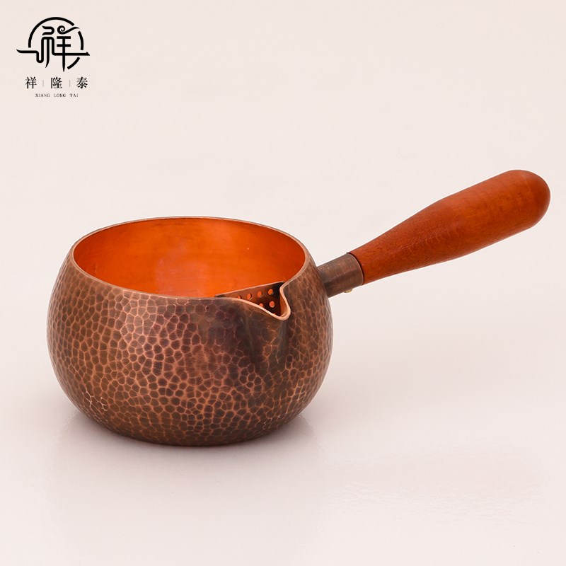 纯紫铜茶心壶烧水壶侧把壶复古煮茶罐红铜做旧款锤纹铜煮茶器