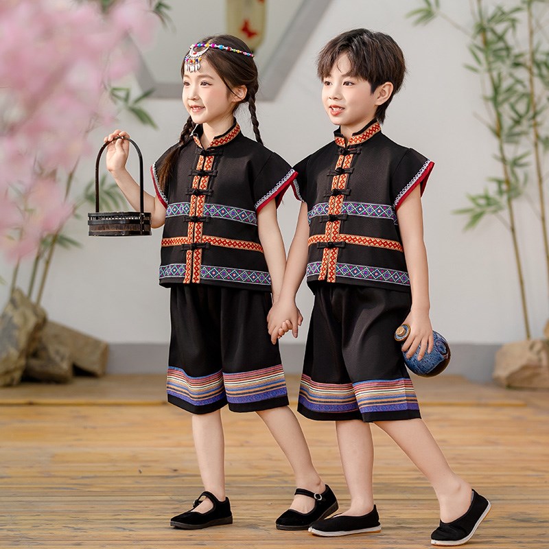 儿童汉服男童少数民族服装中国风三月三古装幼儿园演出舞蹈服短袖图片