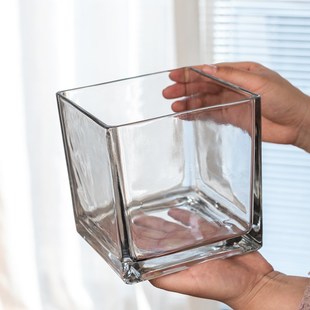 简约方形花瓶水培玻璃器皿迷你鱼缸水培容器小型桌面装饰造景摆件