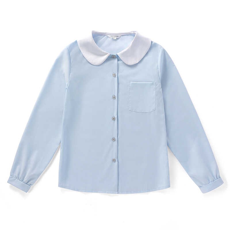 娃娃领宽松丸襟制服长短袖女白蓝色圆领幼稚COS动漫春秋学院衬衣