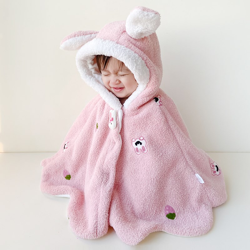 女童外套新生儿披肩可爱婴儿秋冬季加绒公主披风斗篷挡风外出保暖