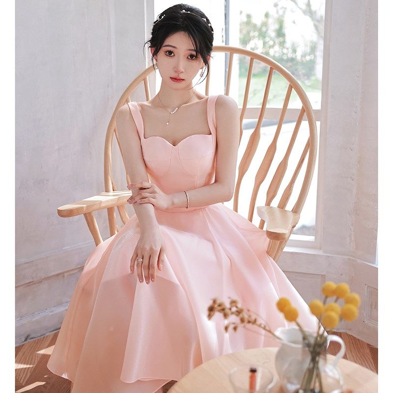 粉色吊带小礼服女轻奢小众成人礼宴会演出主持订婚伴娘服平时可穿,女装/女士精品,礼服/晚装,淘宝优惠券,粉丝福利购,淘宝优惠卷