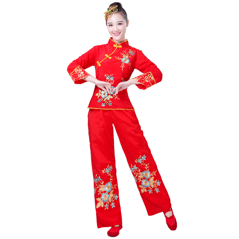 民族舞蹈服女中老年腰鼓服扇子舞演出服2020新款秧歌服广场舞套装