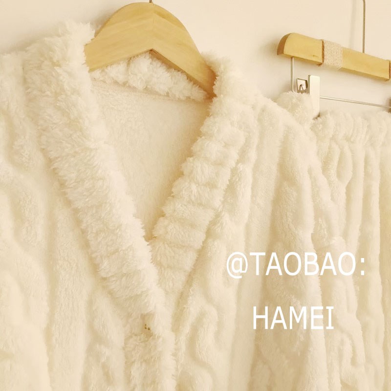 【樱桃甜酒】高品质珊瑚绒加厚甜美可爱开衫睡衣套装家居服秋冬女