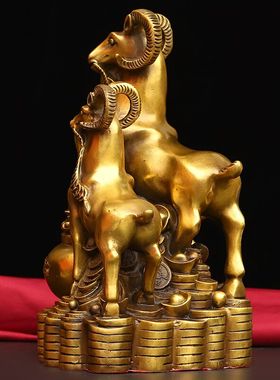 纯铜三羊开泰金钱羊摆件家居客厅装饰品办公室工艺品公司开业礼品