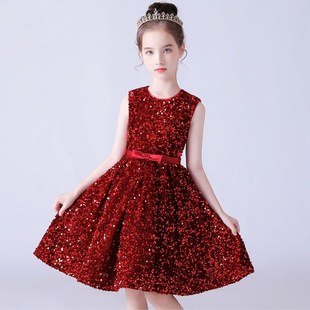 少儿元旦六一主持人女童钢琴演奏公主裙合唱团体表演出晚礼服亮片