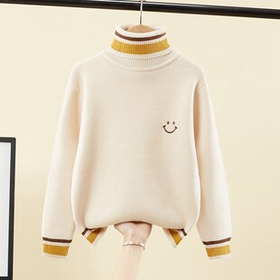 男童高领毛衣一体绒2024秋冬新款儿童套头针织衫加绒加厚中大童潮