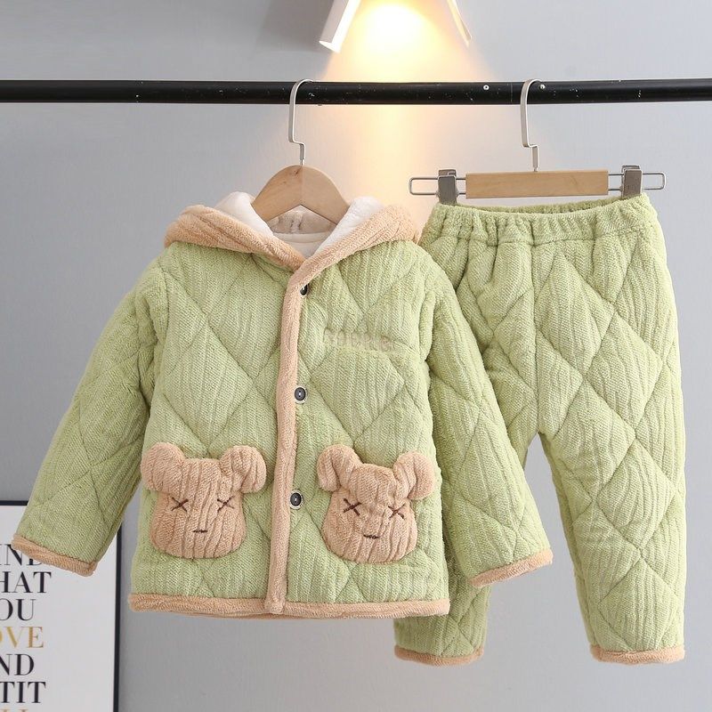 冬季儿童睡衣带帽法兰绒三层加厚夹棉男女童宝宝中小童保暖家居服,童装/婴儿装/亲子装,家居服套装,淘宝优惠券,粉丝福利购,淘宝优惠卷