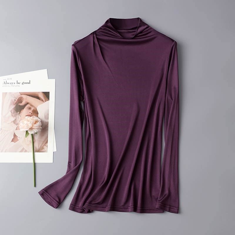 2025新款真丝半高领蚕丝打底衫女上衣修身百搭长袖T恤真丝肌底衫,女装/女士精品,真丝上装,淘宝优惠券,粉丝福利购,淘宝优惠卷