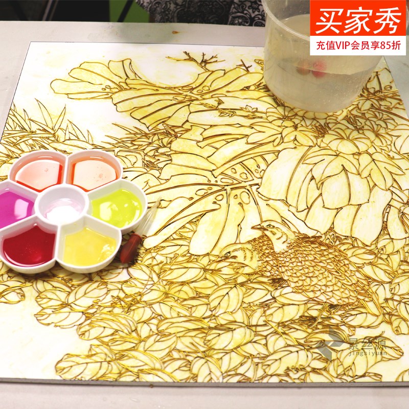 景泰蓝工艺画diy套装材料包新中式客厅装饰画60*60花鸟安居乐业图