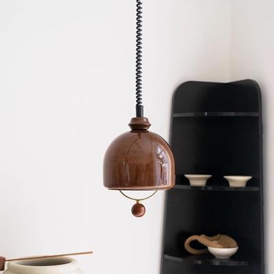 中古玻璃吊灯可伸缩餐厅吧台灯日式实木诧寂风岛台餐桌复古饭厅灯