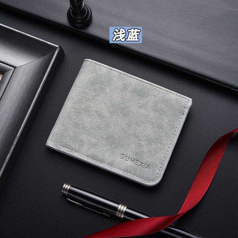 钱包男士短款超薄大容量复古多卡位现金收纳驾驶证横款学生零钱夹