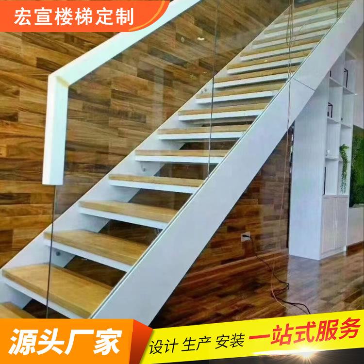 双梁玻璃楼梯直梁斜梁烤漆踏步梯设计家装工装阔架旋转扶手梯