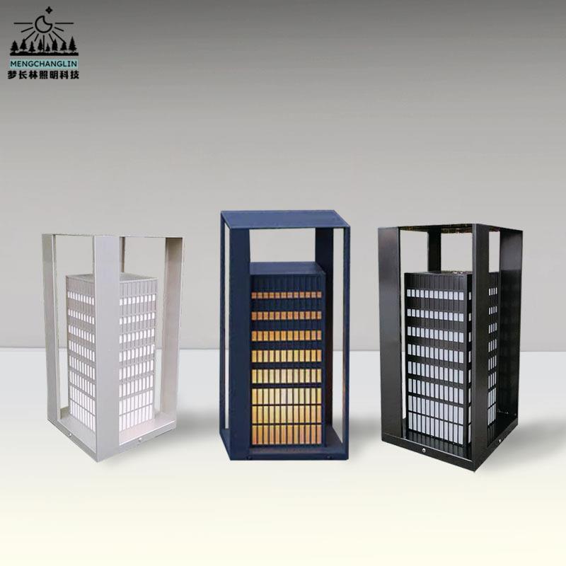 新中式轻奢草坪灯不锈钢拉丝柱头灯园林地产仿云石落地灯可做logo