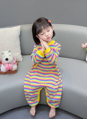 女童连体睡衣0春秋款2纯棉女孩睡袋1岁婴儿宝宝睡袋秋冬季家居服3