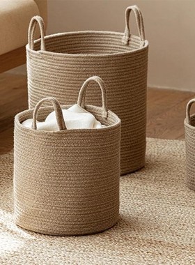 黄麻手工编织棉线脏衣篮脏衣服收纳筐脏衣P篓家用高颜值洗衣篮