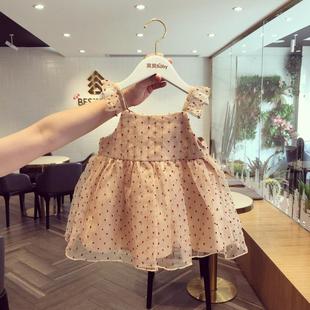 六一女童公主蓬蓬裙超洋气香槟色吊带纱裙女宝宝节日演出服礼服裙