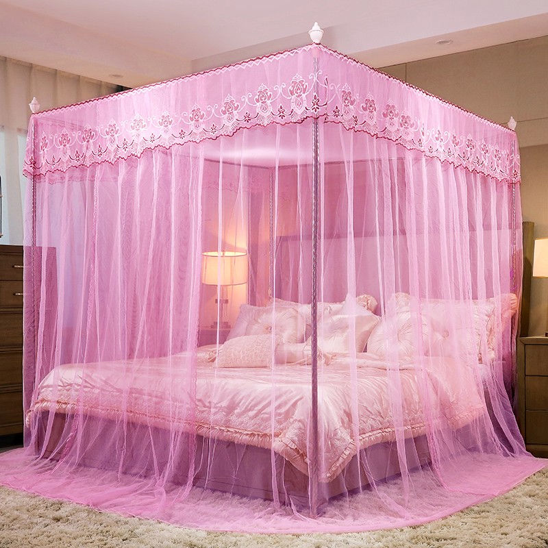 宫廷落地蚊帐家用1.n2米1.5m1.8米床钢管支架三开门公主风加密加