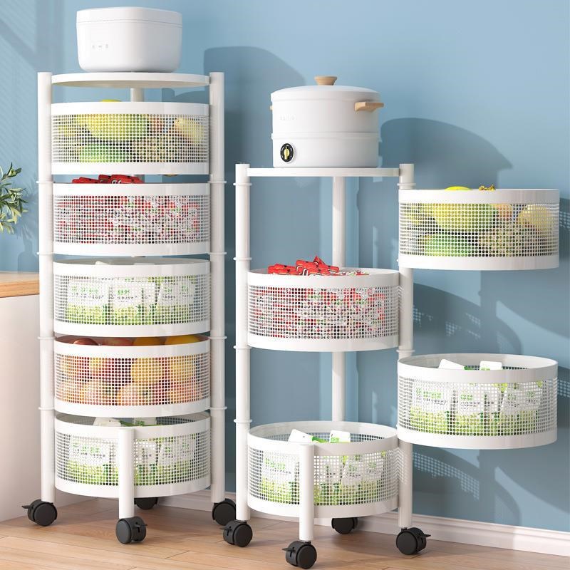 网红家用旋转置物架厨房多层落地收纳架客L厅可移动水果架子推车