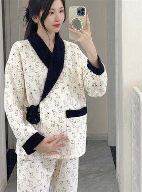 和服款空气棉月子服秋冬保暖孕妇怀孕期10月份11冬天产妇哺乳睡衣