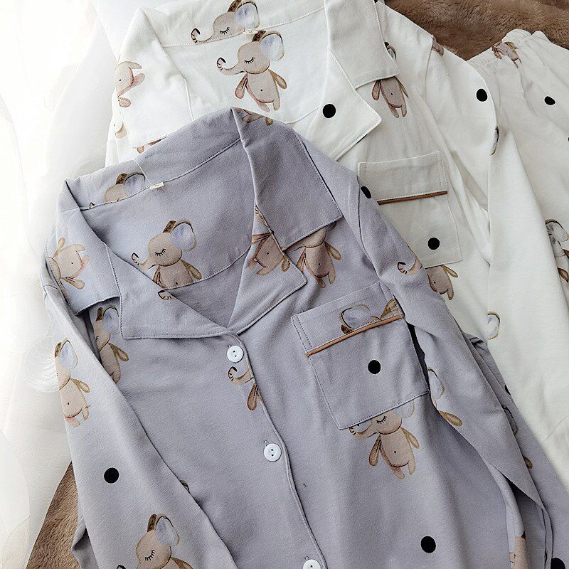 日系新款睡衣女生可爱闺蜜装纯棉针织棉春秋长袖长裤家居服