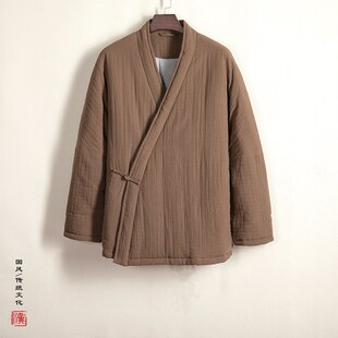 冬装中国风男装改良汉服中年y爸爸棉衣外套禅意男斜襟道袍棉袄男