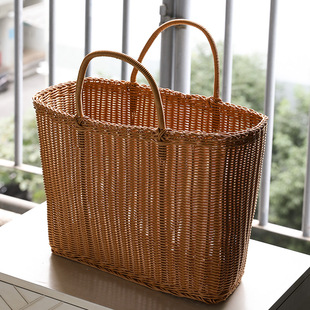 购物篮塑料仿藤编 超市买菜篮子大号野餐篮M采摘篮手提洗澡篮北欧