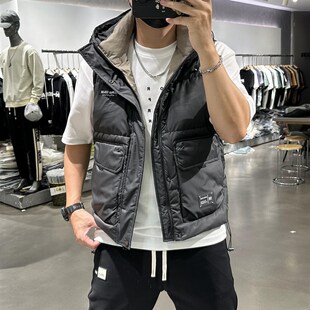 2023冬季g外穿修身无袖面包服羽绒马甲男士保暖背心坎肩连帽外套