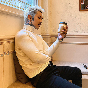 白鹤大人秋冬g新款轻熟风高领毛衣男士韩版修身内搭情侣针织衫潮